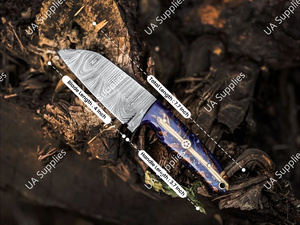 มีดล่าสัตว์แบบดรอปพอยต์ ใบมีดเหล็กดามัสกัส ODM/OEM ขนาด 8 นิ้ว คมกริบ ด้ามจับรูปทรงกรวยสน พร้อมปลอกหนังคุณภาพสูง - Product Image 3