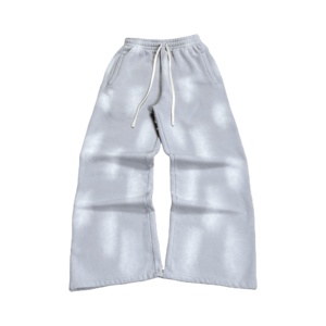 กางเกงวอร์มทรงขาบานสไตล์วินเทจแบบย้อมสีเอซิดสำหรับผู้ชาย มีซิปด้านข้าง แต่งขอบดิบ ลายทาง กางเกงวอร์มทรงขาบานสำหรับผู้ชาย - Product Image 1