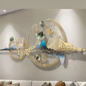 Décoration murale moderne en métal écologique, motif arbre de Ginkgo rond, design de branche avec feuilles dorées et turquoise, idéal pour Diwali - Product Image 3