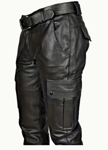 Spezia International Men's High Waist PU Leather Moto Pants Multiple Pockets Straight Fit Elastic Waist Heavyweight Casual - Product Image 4