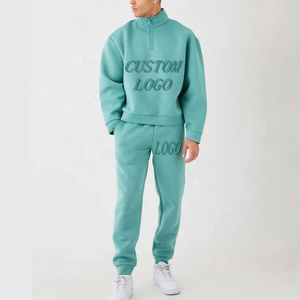 Conjunto Deportivo Unisex Color Verde Azulado con Cierre de Media Cremallera, Cintura Elástica, Transpirable, Poliéster/Nailon, Antiolor, Diseño 2 en 1, Ropa Urbana - Product Image 1