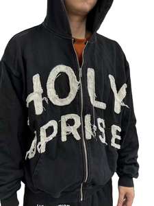 Sudadera con capucha y cremallera negra para hombre Holy Uprise, de poliéster polar oversize, anti-bolitas, con bolsillo, estilo urbano para la parte delantera. - Product Image 5