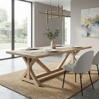 Table à manger rectangulaire en teck recyclé, style rustique moderne et luxueux, avec pieds en X, écologique, pour hôtel, salle à manger