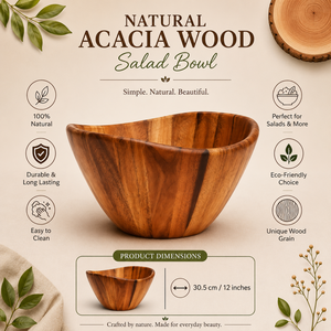 Tazón para Ensalada de Madera de Acacia Premium, Tazón para Servir Hecho a Mano, Tazón para Mezclar Frutas de Cocina Rústico Natural, Vajilla Ecológica - Product Image 5