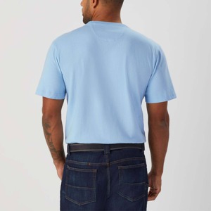 Camiseta de Algodón Azul Claro para Hombre, Corte Regular, Cuello Redondo, Manga Corta, Informal, Color Sólido, Tejido de Punto Liso - Product Image 5