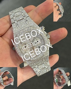 Montre numérique personnalisée en acier inoxydable sertie de diamants Moissanite VVS, style Hip-Hop, boîtier en verre, résistance à l'eau 10 bars, bicolore - Product Image 3