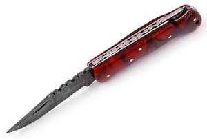 Couteau de poche pliant artisanal en acier Damas et résine gravée, avec poignée à verrouillage Liner Lock, pour usage quotidien, camping et bricolage - Product Image 3