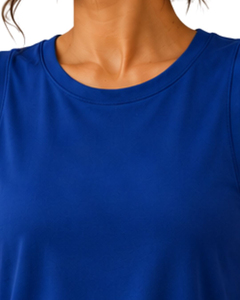 Ensemble décontracté 2 pièces bleu pour femme : débardeur sans manches et short à poches, séchage rapide, tricoté, coupe régulière, maintien élevé, coton, printemps - Product Image 5