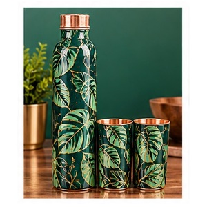 Artistic Copper <b>Water</b> <b>Bottle</b> Set Eco Friendly with Blue Gold Marble Design Portable Drinkware for Travel and <b>Daily</b> Use - Product Image 5