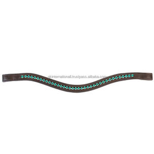 Banda para cejas de caballo de cuero genuino negro y marrón Habana con cristales redondos de marca de una sola fila, banda para cejas con cadena ostentosa para caballos - Product Image 3