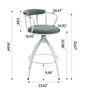 Set di 2 Sgabelli da Bar Girevoli Altezza 26 Pollici, Design Industriale Moderno, Seduta in Tessuto, Struttura in Metallo per Isola Cucina o Bar - Product Image 3