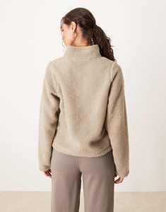 Chaqueta de Forro Polar Sherpa para Mujer al por Mayor, Cálida de Invierno, Casual, con Media Cremallera y Capucha, Suave y Afelpada, Fabricante OEM Personalizado - Product Image 2