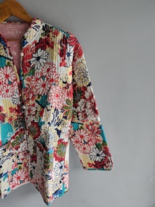 Chaqueta Acolchada con Estampado Floral para Mujer, Cuello Mao, Manga Larga, Cierre de Botones, Estilo Primavera, Largo Regular, Forro de Algodón, Regalo para Ella - Product Image 3