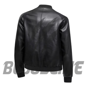 BLOODLINE Men's Black PU Leather Bomber <b>Jacket</b> Stand Collar Zipper Closure Moto <b>Biker</b> Style Autumn Wear - Product Image 2