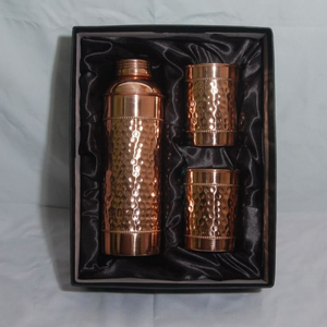 Top Copper Water Bottle with Two Glass Hammered Design For Hydration Yoga Ayurveda Inspired Drinkware Bottle With Packaging - Product Image 2