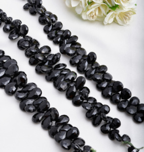 Offre Spéciale Naturel : Épine de laine noire facettée en forme de poire, 3 brins, naturelle, pour la fabrication de bijoux fins, pierre précieuse, lot complet - Product Image 2