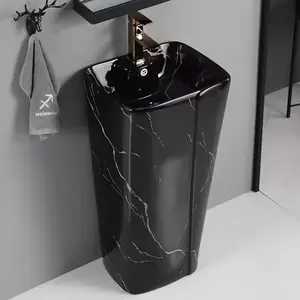 Lavabo de Pedestal de Mármol Facetado, Lavabo de Piedra Sobre Encimera con Diseño Vertical Moderno, Incluye Desagüe para Uso en Almacenes - Product Image 1