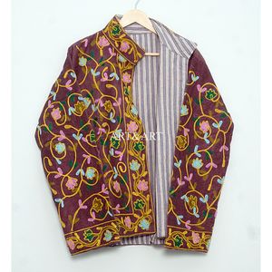 Amazing Look Cotrise Embroidery Floral Quilted Autumn Winter <b>Jacket</b> Women's Regular Length <b>Mandarin</b> <b>Collar</b> Full Sleeve Button - Product Image 6