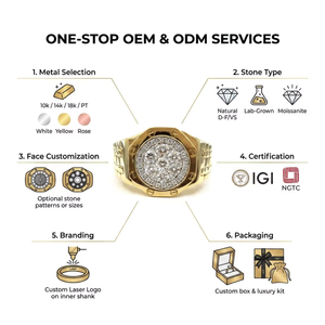 Anillo Premium de Oro Amarillo de 18k con Eslabones Octagonales, Diseño Pavé con Tornillos y Racimo de Diamantes Naturales, Joyería Hip Hop para Hombre, Regalo de Navidad - Product Image 5