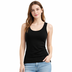 Camisetas sin mangas de punto de color liso para mujer, cuello redondo, estilo casual, largo regular, gris, negro, blanco, chaleco para mujer - Product Image 3