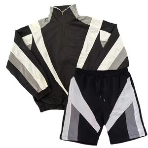 <b>Men</b> Hooded Color Blocking Sporty <b>Jacket</b> Set Quick Dry Polyester Knitted <b>Summer</b> Wear - Product Image 5
