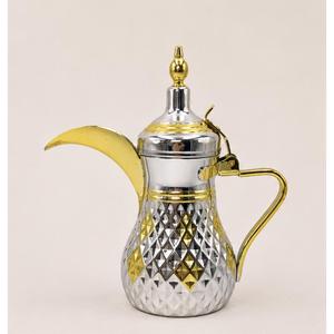 Classic Stainless Steel Arabic Dallah Coffee <b>Pot</b> Traditional Hammered Design Arabian Teapot with Gold Plating for Home Hotel - Product Image 1