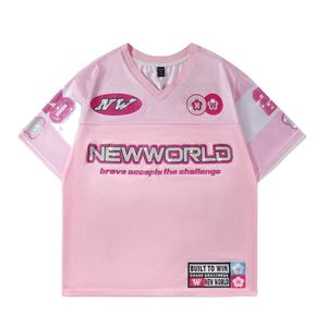 Camiseta de Fútbol Rosa con Pedrería para Mujer, Estilo Y2K, con Gráficos Brillantes y Número, Personalizable al por Mayor, Jersey de Fútbol Americano - Product Image 1