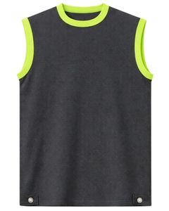 Custom Men Charcoal Gray Sleeveless Tank Top And Shorts <b>Set</b> Casual Summer Cotton Outfit Neon Green Trim Drawstring Two Piece <b>Set</b> - Product Image 1