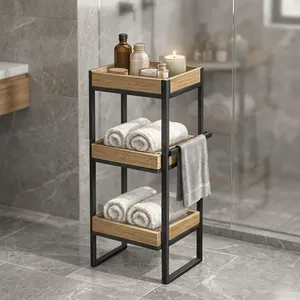 3 Tier Wood <b>Storage</b> <b>Cart</b> with Metal Frame Bathroom Organizer for Towels and Toiletries Minimalist Design spa Towers - Product Image 5