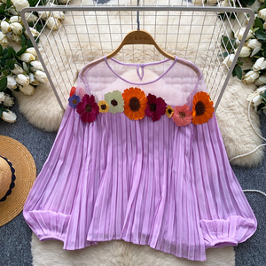 秋のフルスリーブカジュアルブラウス、女性用花柄シャツ、レディースカジュアルトップス、婦人服卸売 - Product Image 3