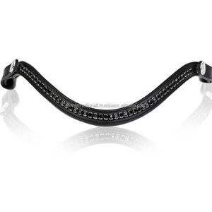 Diadema de Cuero Acolchada para Caballo con Cristales Negros de Lujo, Diamantes de Imitación, Diseño Ondulado Elegante y Botones de Acero Inoxidable - Product Image 4