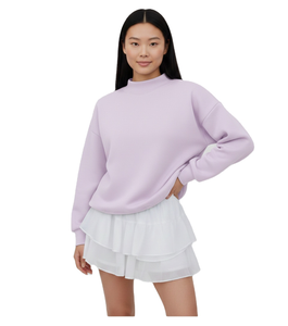 Sudadera de Cuello Redondo Bordada en Algodón para Mujer, con Logotipo Personalizado de Alta Calidad 2026, Sudadera Beige con Cuello Alto para Mujer - Product Image 1