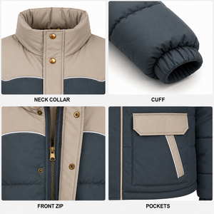 Chaqueta Acolchada de Invierno para Hombre, Estilo Urbano, con Bloques de Color, Cuello Alto, Detalles Reflectantes y Cremallera, Venta al Por Mayor - Product Image 4