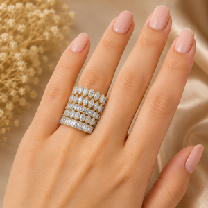 Bague demi-éternité en or massif 10K 14K 18K avec diamants de laboratoire certifiés IGI, couleurs DEF, clarté VS VVS, formes variées (marquise, ovale, princesse) - Product Image 3