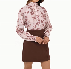 Camisa sencilla de manga corta con cuello redondo y estampado floral retro para mujer para primavera/verano - Product Image 3