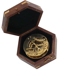 Reloj de Sol Estilo Antiguo de Latón Macizo Chapado en Oro con Caja de Madera, Brújula, Puntero de Orientación Premium para Senderismo, Decoración Marítima Vintage - Product Image 4