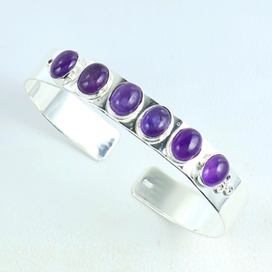 Wholesale Handmade 925 Sterling Silver Plated Natural Amethyst Gemstone Multi <b>Stone</b> Oval Cabochon Statement Cuff Bangle <b>Bracelet</b> - Product Image 5