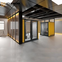 Module de bureau studio moderne et portable, haute technologie, insonorisé, avec cadre en alliage d'aluminium et verre, isolation acoustique 35 dB, pour bâtiment de bureaux