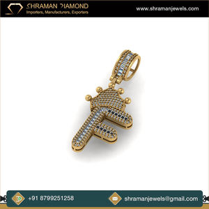 Custom 925 <b>Silver</b> Gold Plated <b>Initial</b> 'F' Crown Trendy Hip Hop Alphabet Letter Lab Grown Diamond Pendant Fine Jewelry Gift - Product Image 4