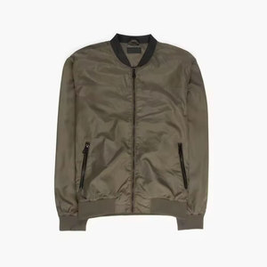 Blouson Bomber Homme Vert Olive Respirant en Toile avec Fermeture Éclair, Col Montant en Polyester, Coupe Droite, Idéal pour l'Automne, Couleur Unie - Product Image 2