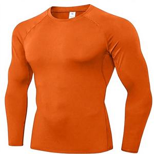 <b>Men's</b> Full Sleeve <b>Compression</b> <b>Shirt</b> Orange Spandex/Polyester Sublimation Printed Breathable Quick Dry Sport Top Rash Guard Front - Product Image 1