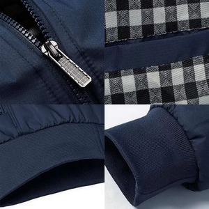 Chaqueta Harrington para Hombre con Forro a Cuadros Azul Marino, Cuello Alto Premium, Cierre Frontal con Cremallera, Prenda Exterior Informal OEM - Product Image 6