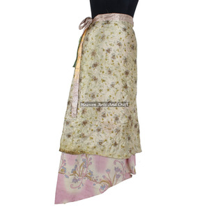 Indian Unique Vintage Sari Double Layered Women Long Length Magic <b>Wrap</b> <b>Skirts</b> New Magic <b>Wrap</b> Silk Hand Block Print <b>Wrap</b> <b>Skirts</b> - Product Image 4