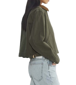 <b>Men</b> Canvas Work wear <b>Jacket</b> Heavy-Duty Vintage Cotton Canvas Zip up <b>Jacket</b> with <b>Corduroy</b> Collar Chest Pocket - Product Image 5