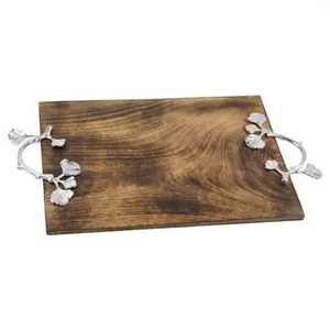 Square Wooden Serving Tray With Metal Handles Minimalist Design Solid Color Durable Party Dishes & Plates Handmade Wooden Tray - Product Image 3