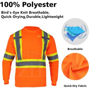 Camiseta de Alta Visibilidad ANSI Clase 1, Impermeable, de Poliéster, con Bolsillo, Secado Rápido, Franja Reflectante, LED Intermitente, Manga Larga - Product Image 4