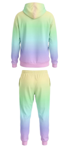 Unisex Loose Gradient Hoodie <b>Set</b> 2 Piece Tracksuit Jogger Sweatpants Casual Sweatshirt Outfit Autumn <b>Tie</b> <b>Dye</b> Breathable Fleece - Product Image 4