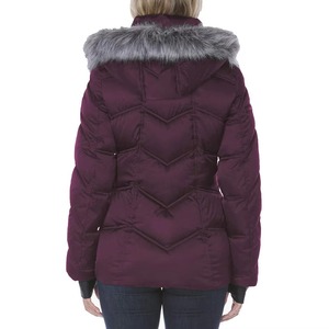 Women's Purple Breathable Quilted Jacket with Fur Trim Hood Full Sleeve Winter <b>Coat</b> <b>Zipper</b> Closure Cotton Lining Woven Fabric - Product Image 2