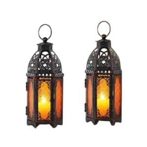 <b>Set</b> Of 2 Farmhouse Decorative Hanging <b>Lanterns</b> Whitewash Wood & Metal Hurricane Candle Holders For Indoor Outdoor Home Garden - Product Image 5