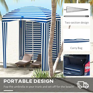 Ombrellone da Spiaggia Cabana a Strisce Blu e Bianche 1,77m x 1,77m con Finestre Ventilate Superiori Singole e Borsa per il Trasporto con Volant per Uso Esterno - Product Image 6